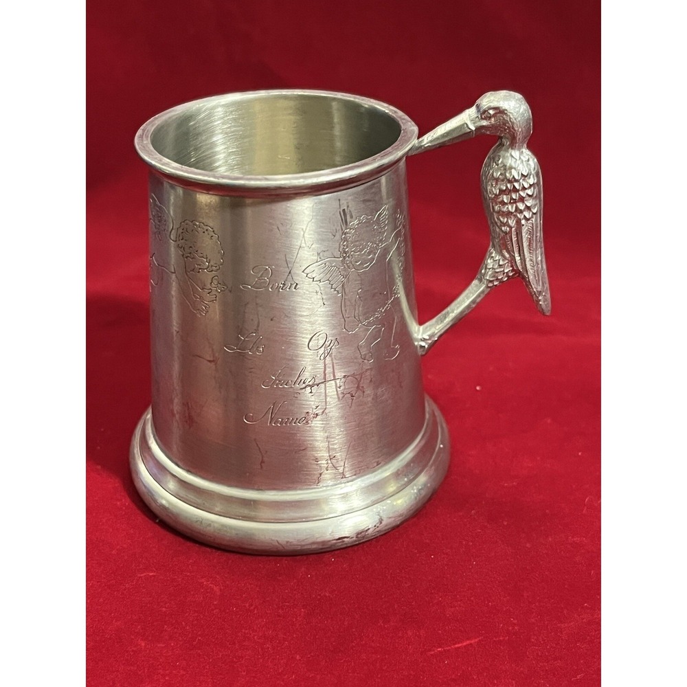 Vintage Sheffield England Pewter Baby Cup with Cherubs And Stork Handle